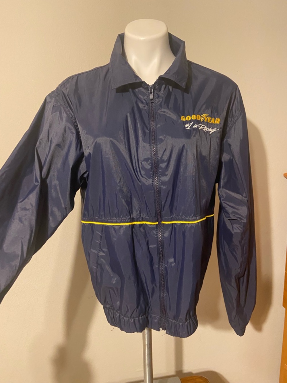 Women's Navy Windbreaker Jacket with Yellow Trim